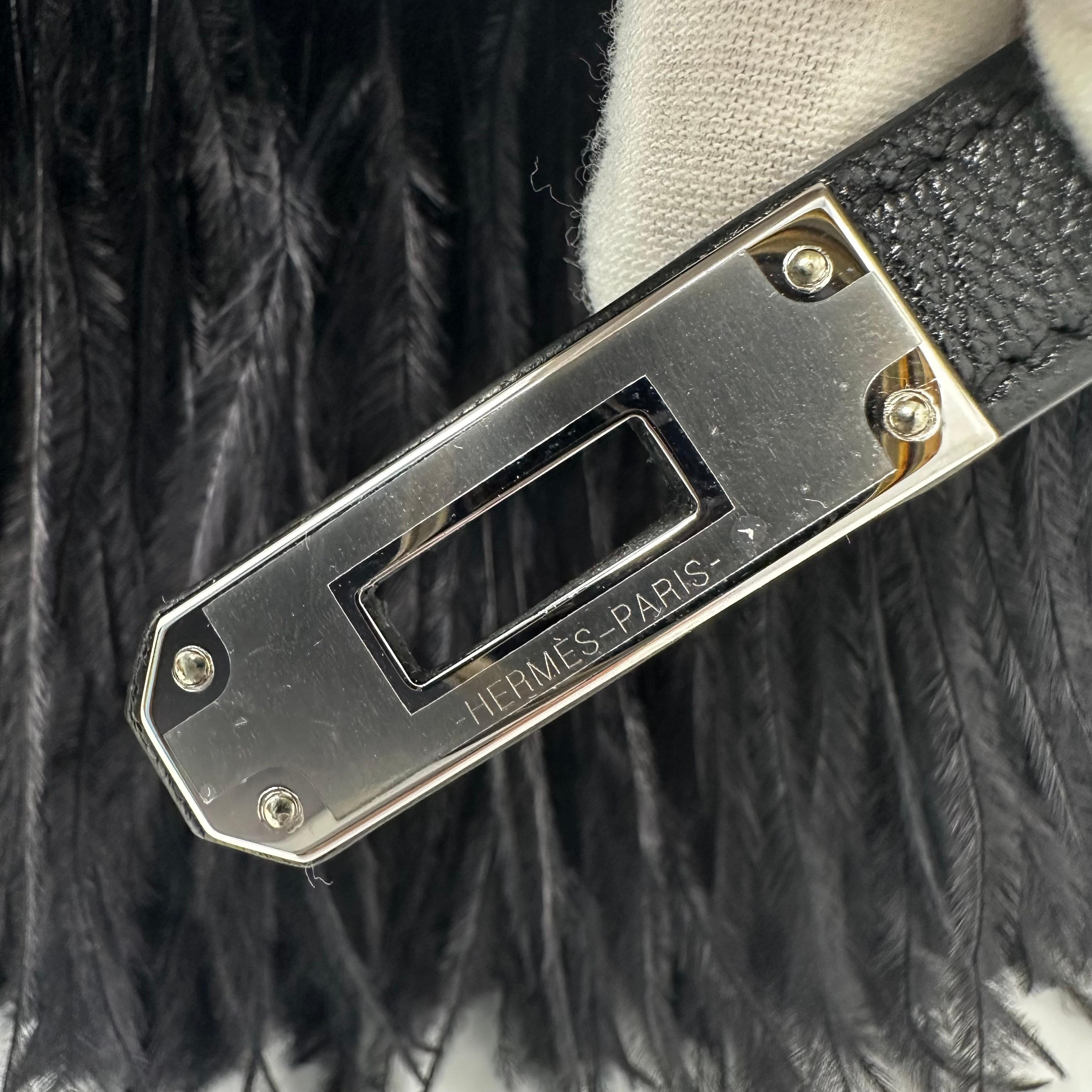HERMES Kelly Elan Folie Black Ostrich Feather & Chèvre Leather Bag PHW - BNIB For Sale 5