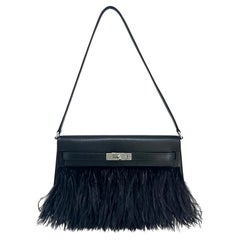 HERMES Kelly Elan Folie Black Ostrich Feather & Chèvre Leather Bag PHW - BNIB