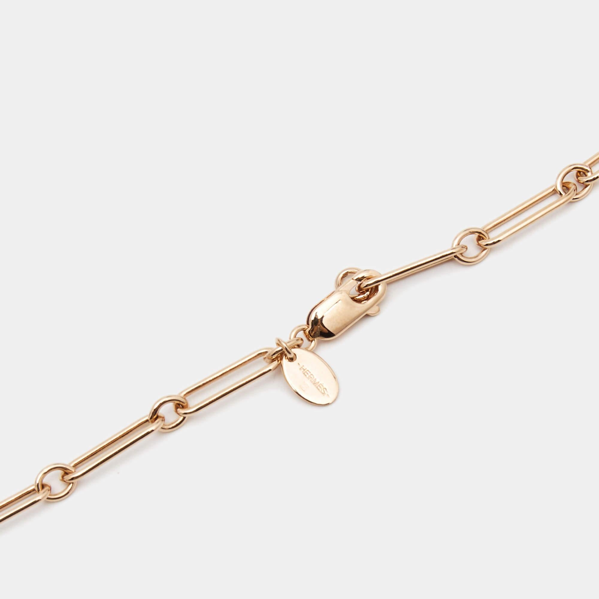 Women's Hermes Kelly Enamel Rose Gold Plated Pendant Necklace For Sale