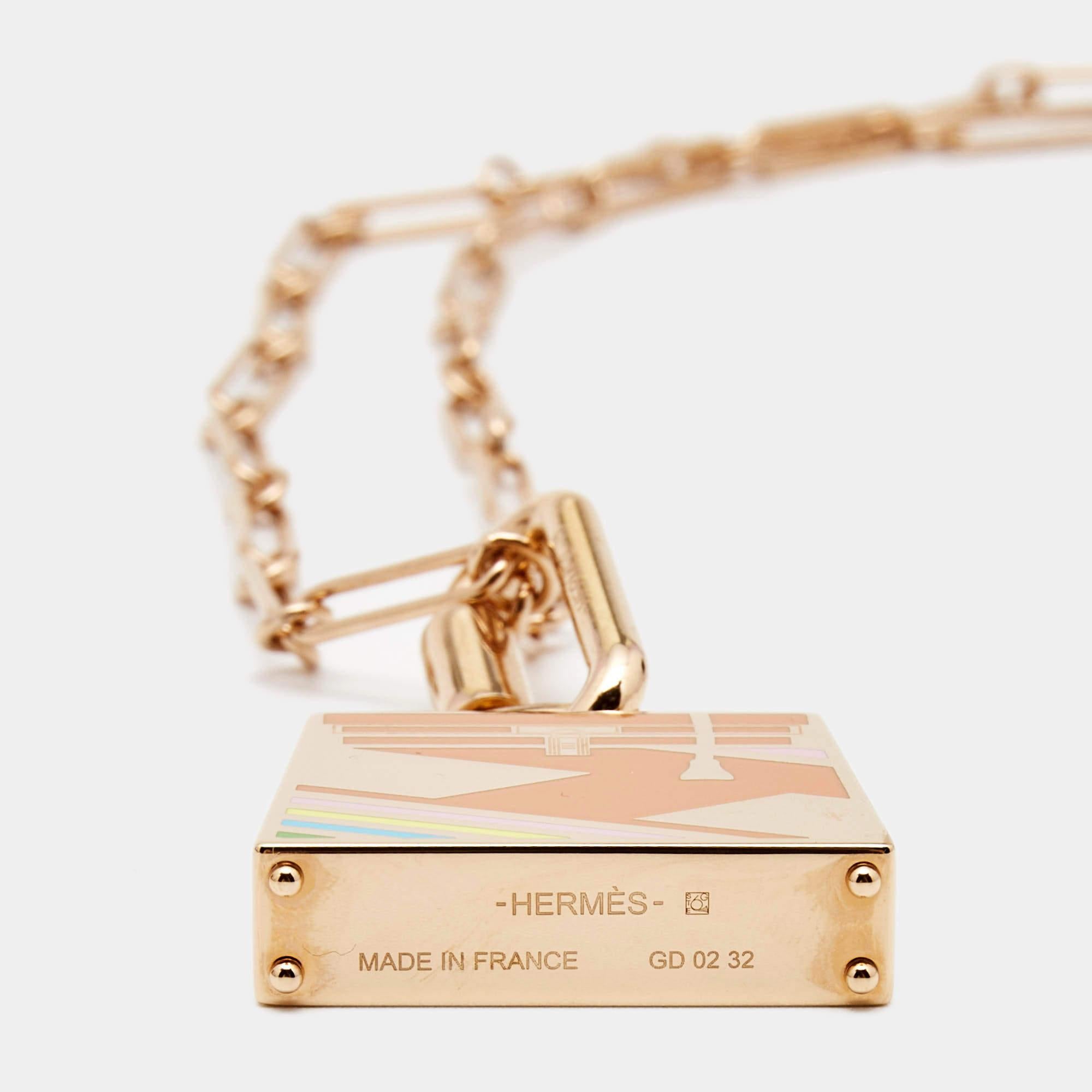 Hermes Kelly Enamel Rose Gold Plated Pendant Necklace 3