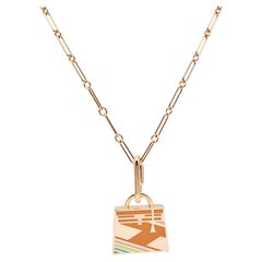 Hermes Kelly Collier pendentif émail plaqué or rose