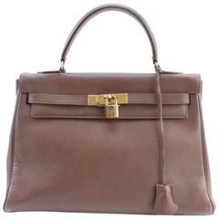 Vintage Hermès Kelly Epsom 32 28hr0207 Brown Leather Satchel