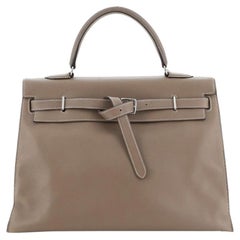 Hermes Kelly Flat Handbag Etoupe Swift With Palladium Hardware 35 