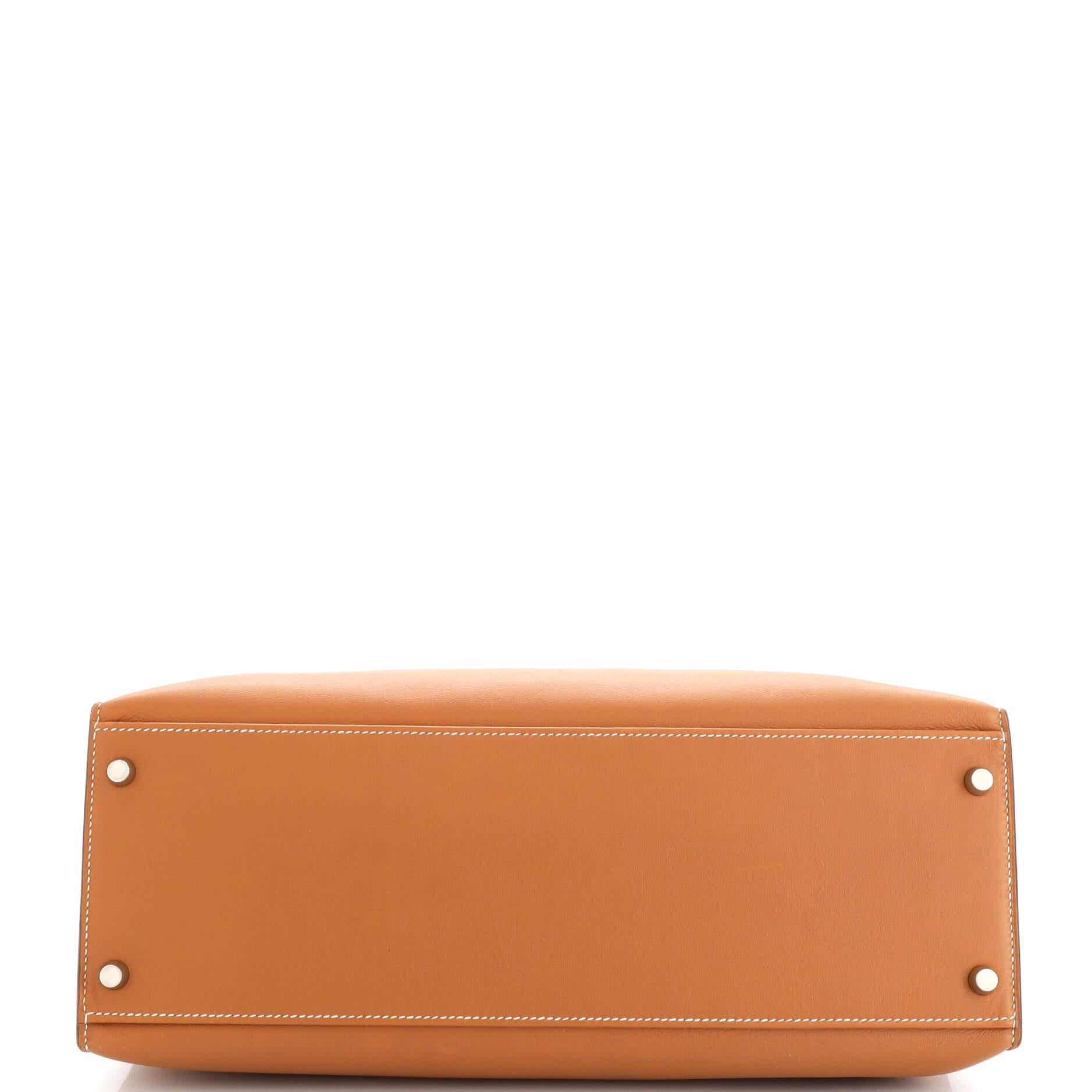 Women's Hermes Kelly Flat Handbag Gold Swift with Palladium Hardware 35