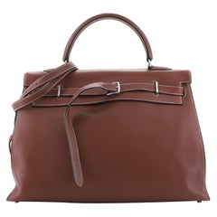 Hermes Kelly Flat Handbag Rouge H Swift with Palladium Hardware 35