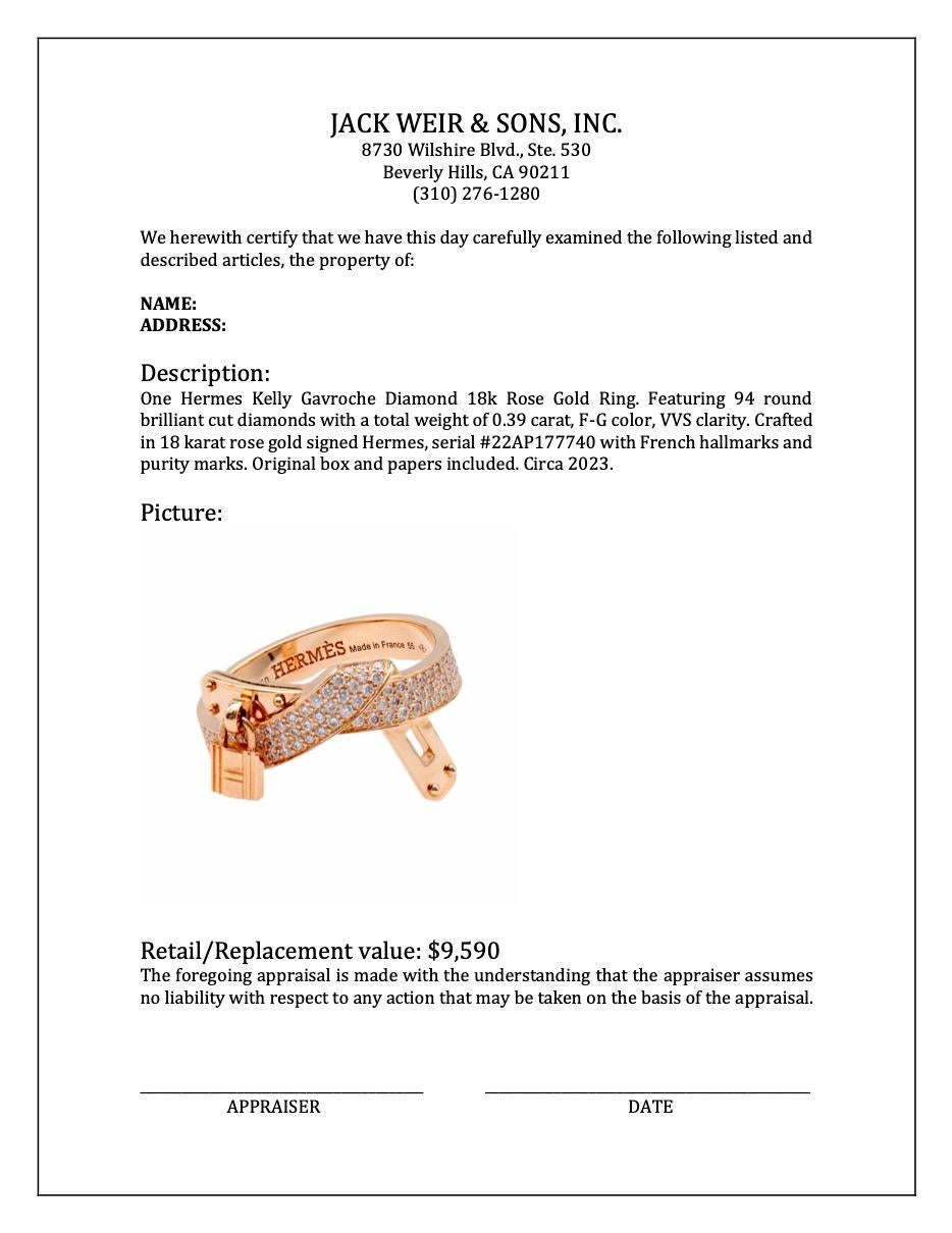 Hermes Kelly Gavroche Diamant 18k Rose Gold Ring 1