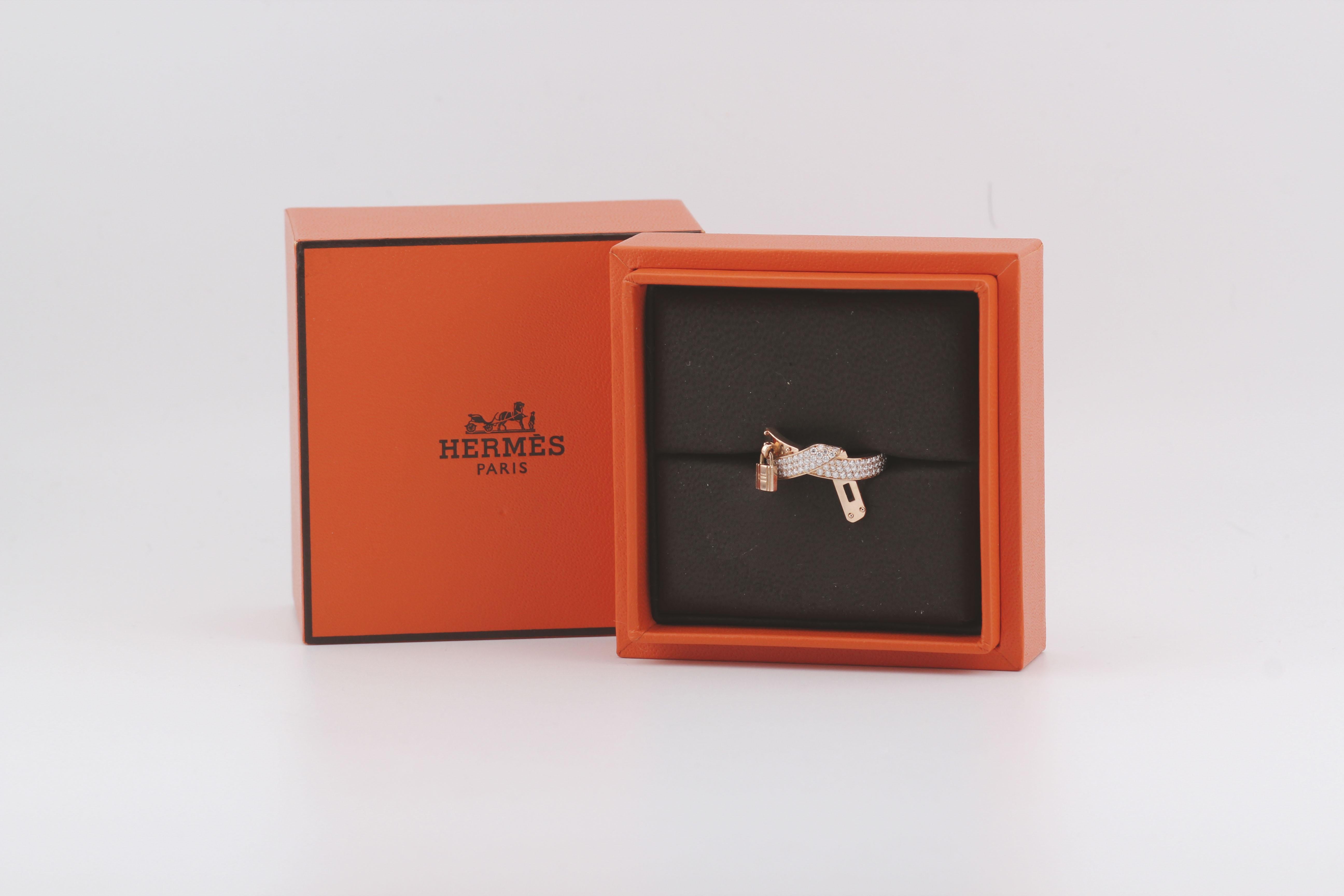 Hermes Kelly Gavroche Diamant 18k Rose Gold Ring Größe 6 52 im Angebot 5