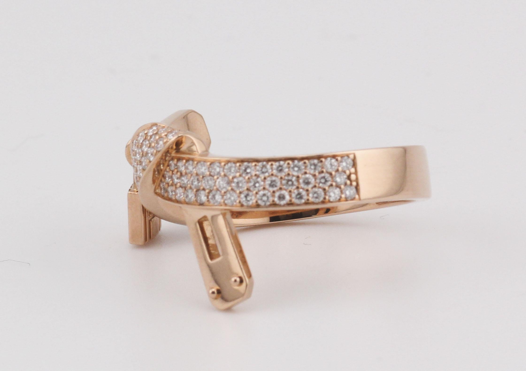 Hermes Kelly Gavroche Diamant 18k Rose Gold Ring Größe 6 52 (Brillantschliff) im Angebot