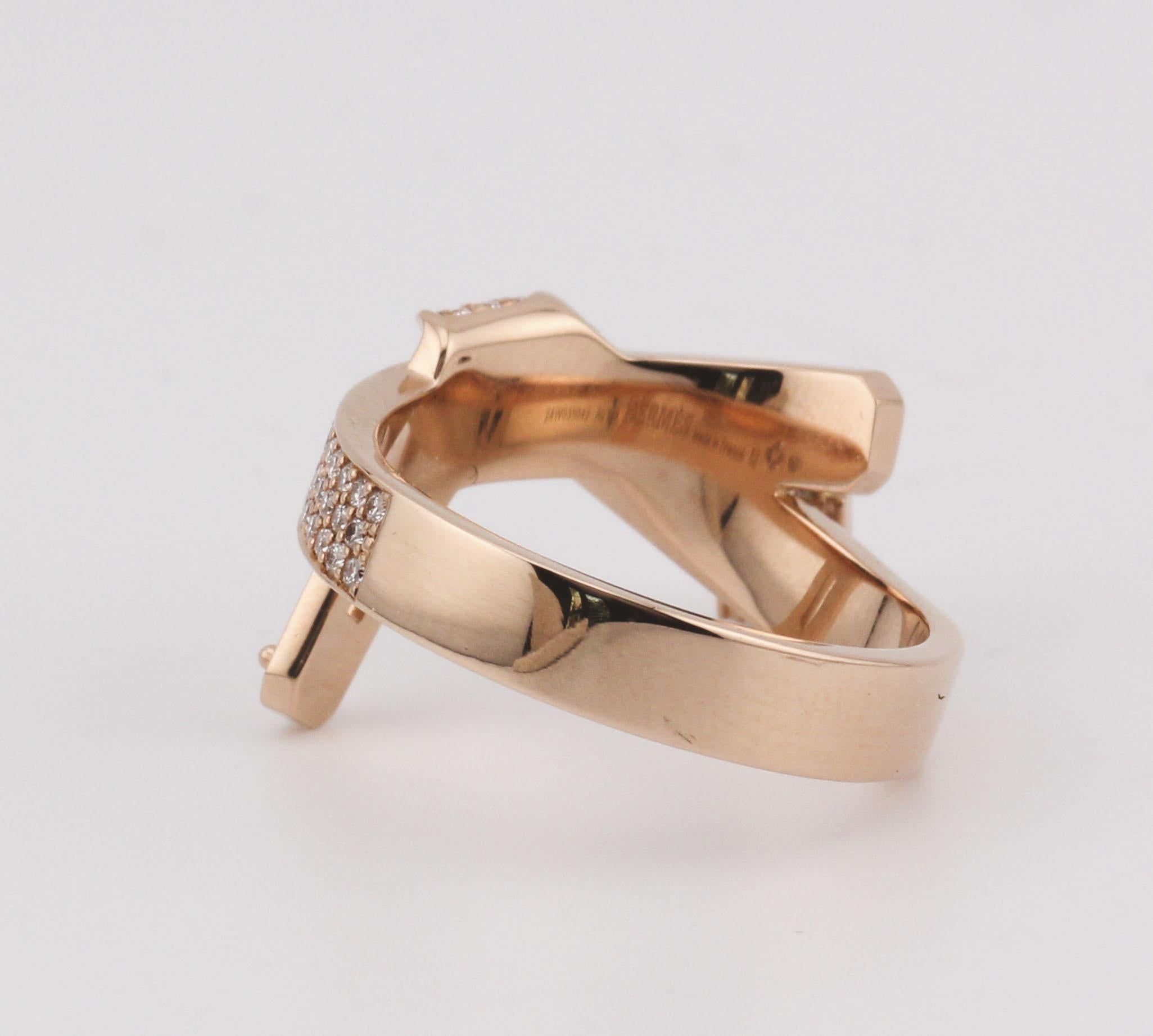 Hermes Kelly Gavroche Diamant 18k Rose Gold Ring Größe 6 52 im Zustand „Hervorragend“ im Angebot in Simpsonville, SC