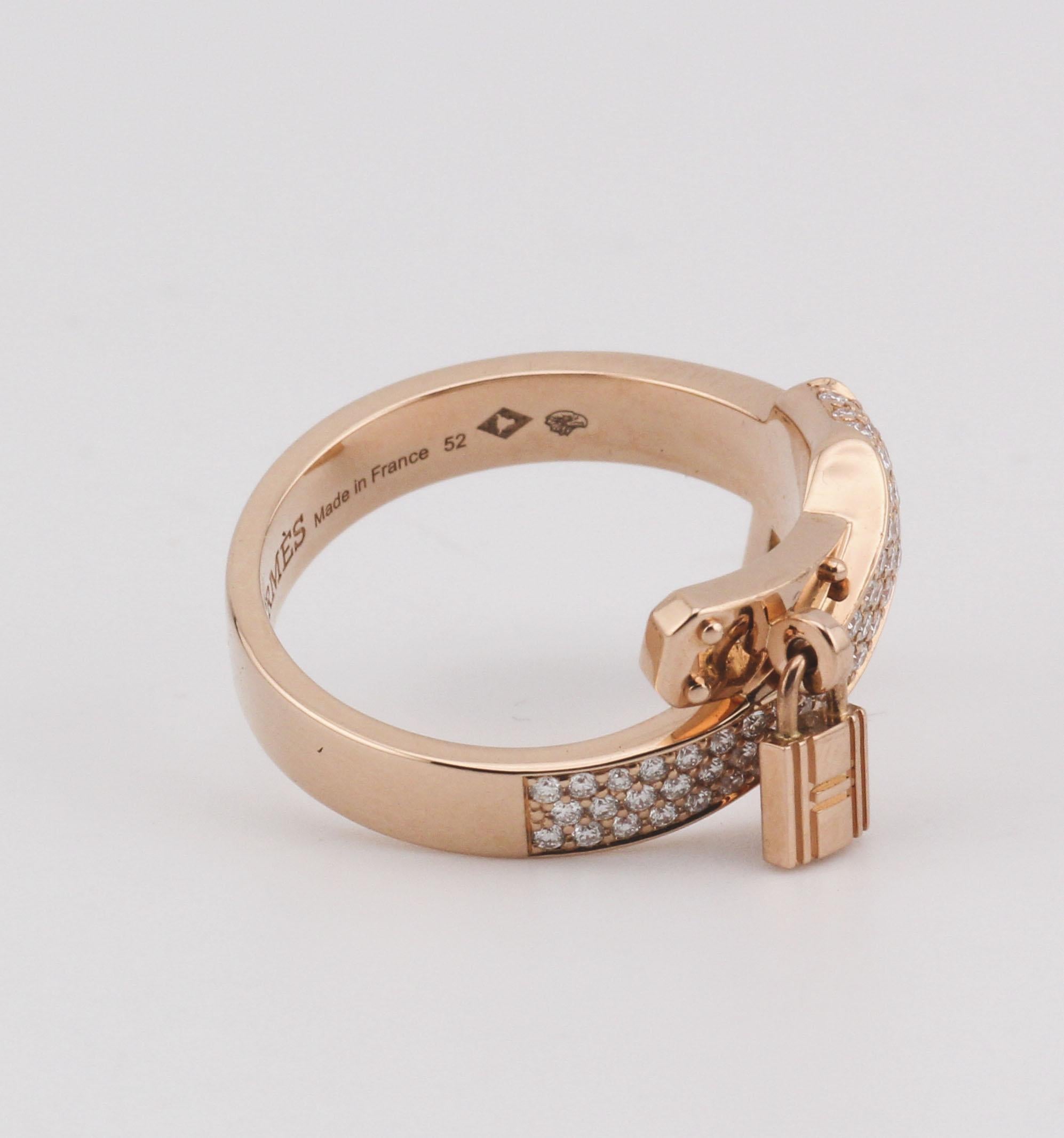 Hermes Kelly Gavroche Diamant 18k Rose Gold Ring Größe 6 52 Damen im Angebot