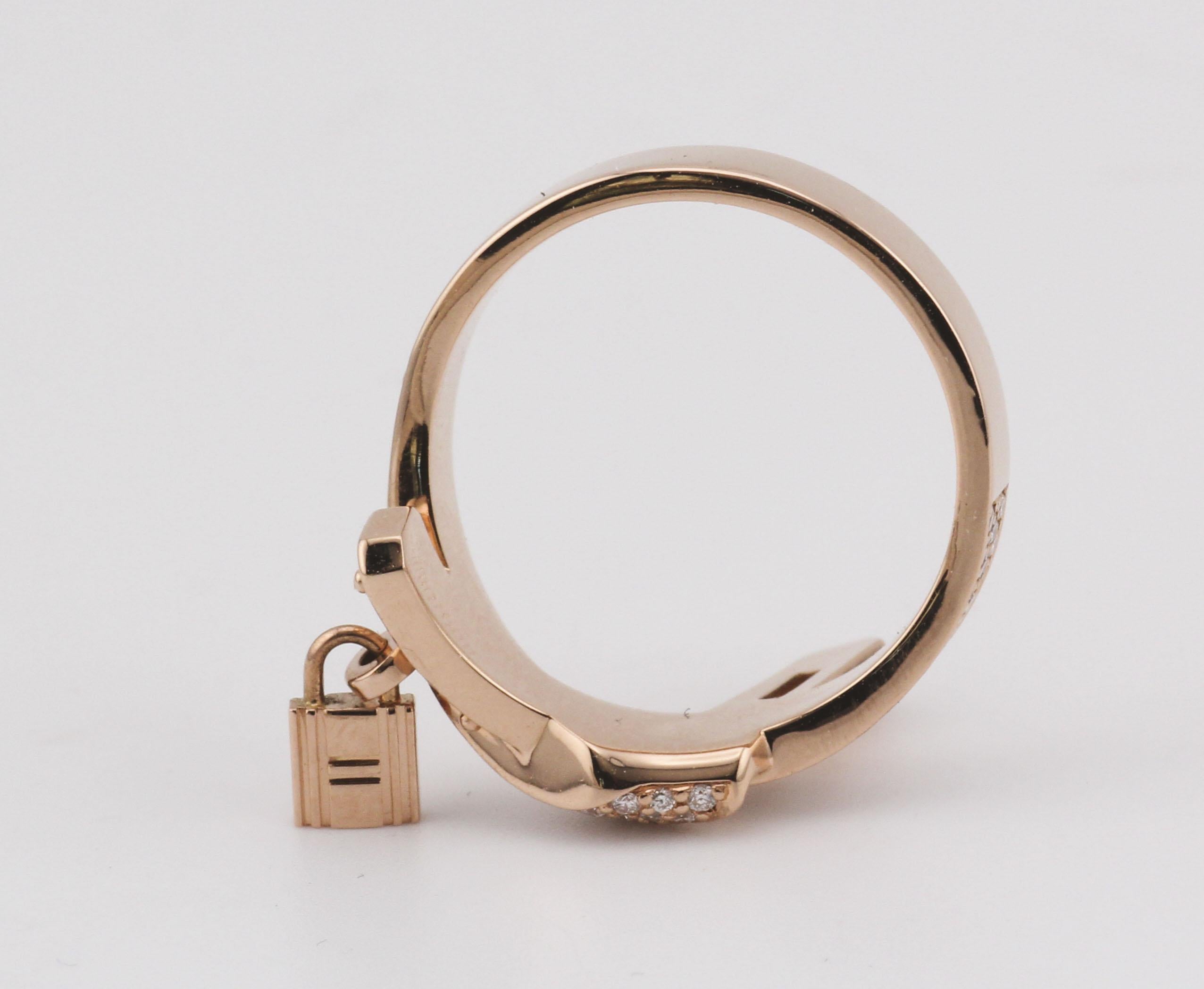 Hermes Kelly Gavroche Diamant 18k Rose Gold Ring Größe 6 52 im Angebot 1