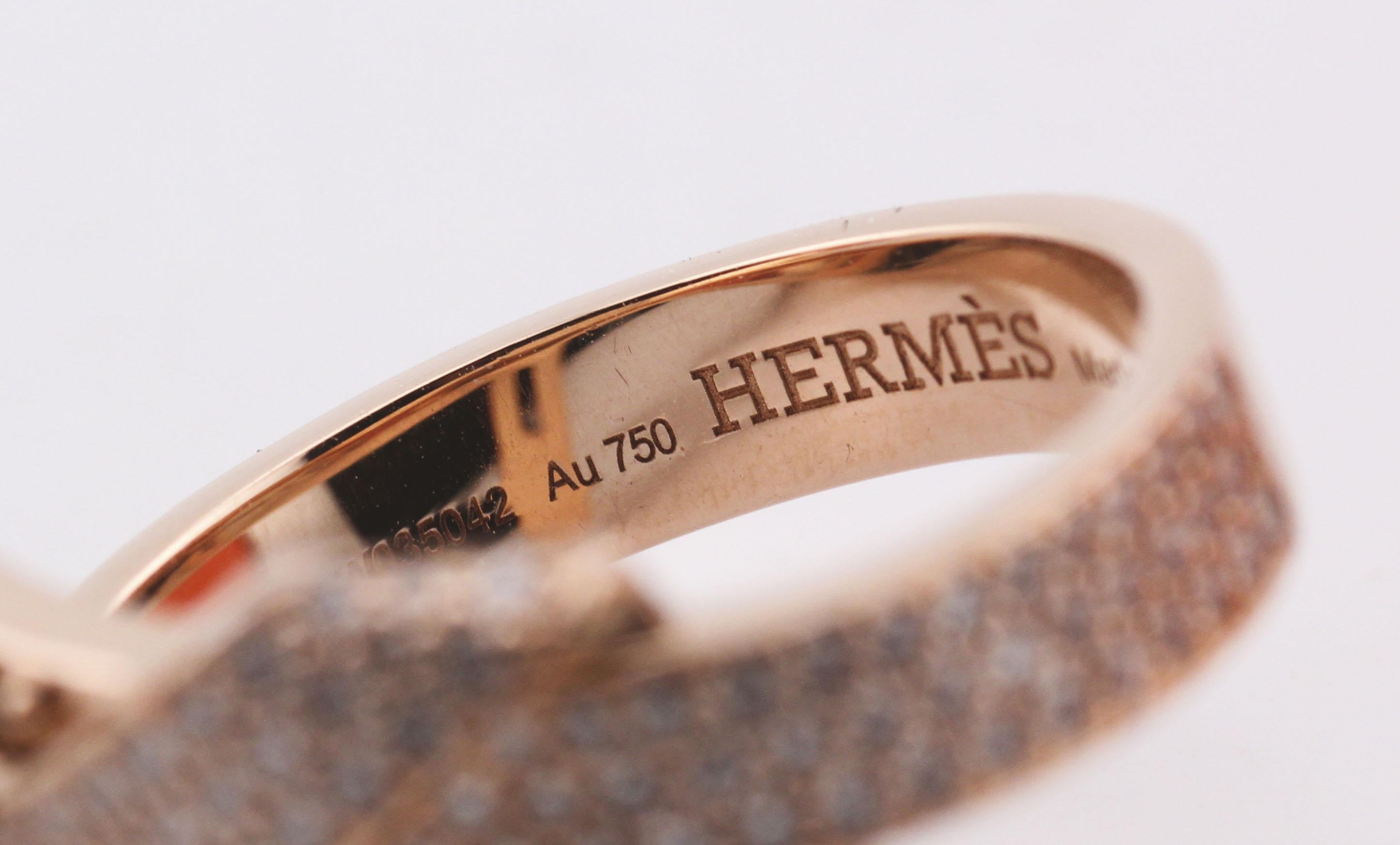 Hermes Kelly Gavroche Diamant 18k Rose Gold Ring Größe 6 52 im Angebot 2