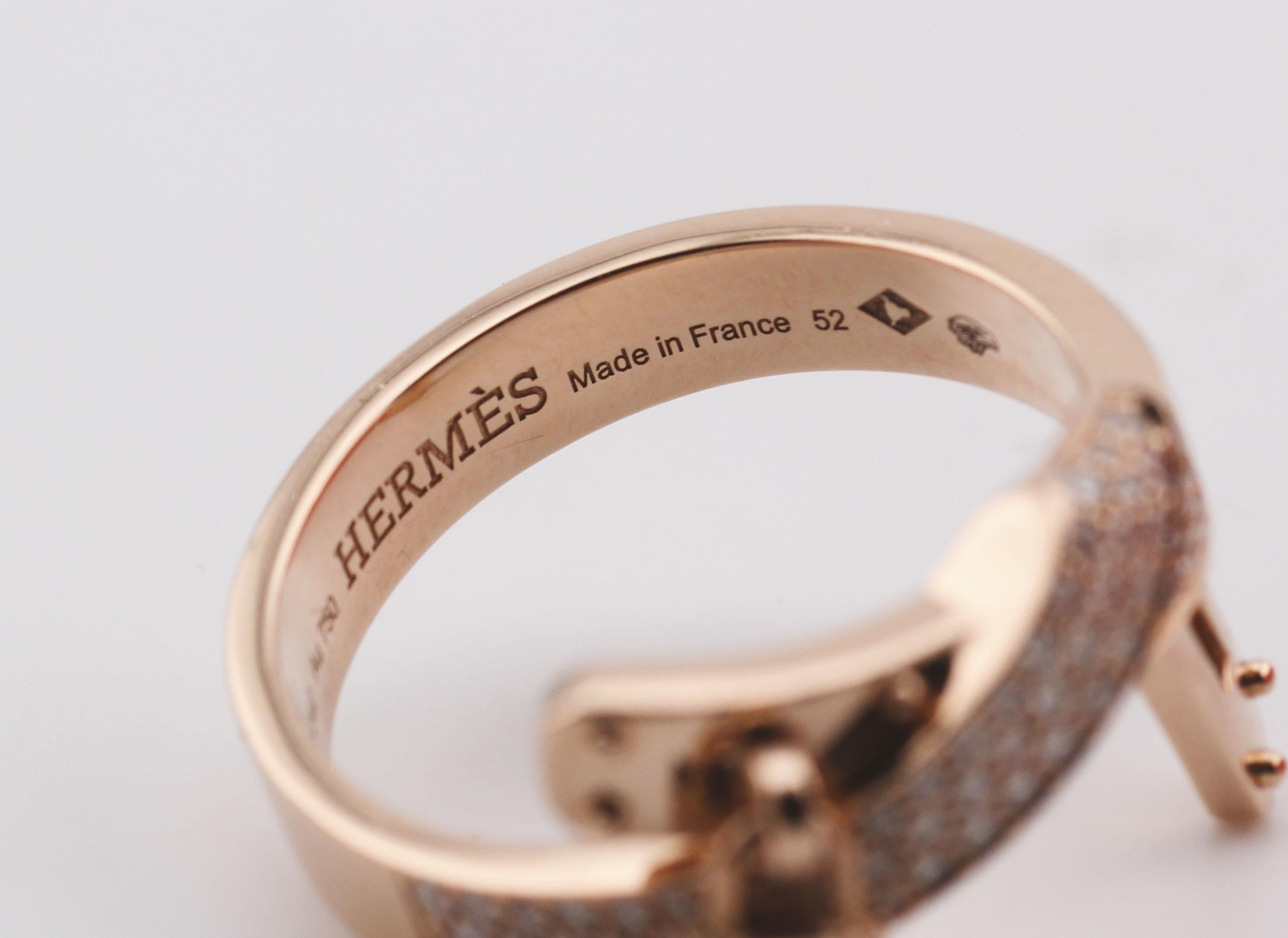 Hermes Kelly Gavroche Diamant 18k Rose Gold Ring Größe 6 52 im Angebot 3