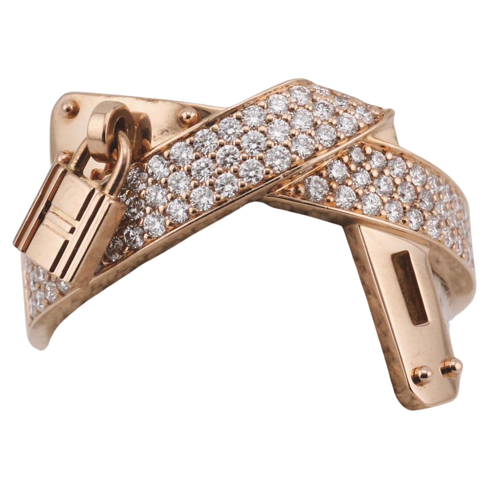 Hermes Kelly Gavroche Diamant 18k Rose Gold Ring Größe 6 52 im Angebot