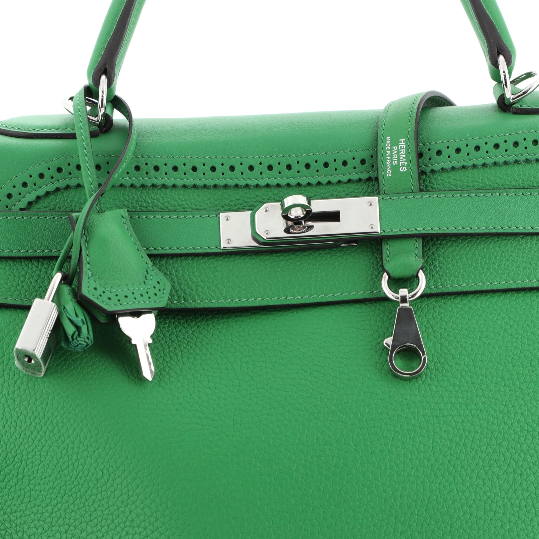 Women's or Men's Hermes Kelly Ghillies Handbag Bamboo Togo And Swift With Palladium Hardware 32 