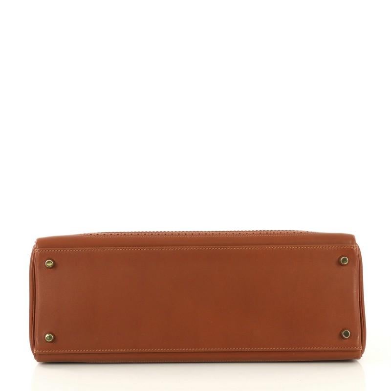 Brown Hermes Kelly Ghillies Handbag Fauve Tadelakt with Gold Hardware 35