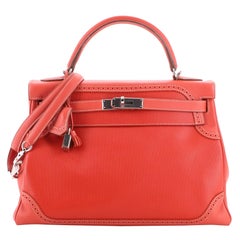 Hermes Kelly Ghillies Handbag Orange Grain d'H and Swift with Palladium Hardware