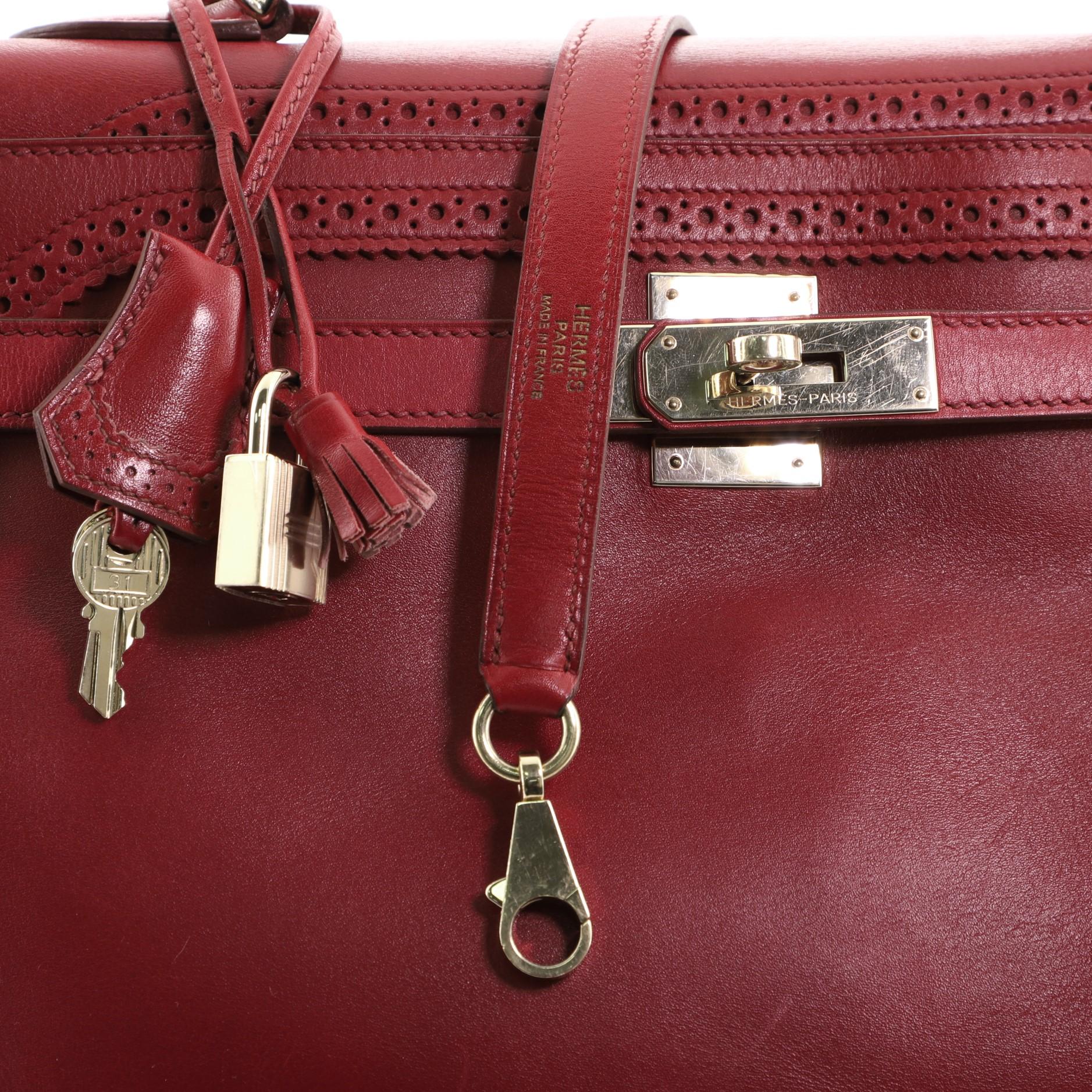Women's or Men's Hermes Kelly Ghillies Handbag Rubis Tadelakt with Gold Hardware 35