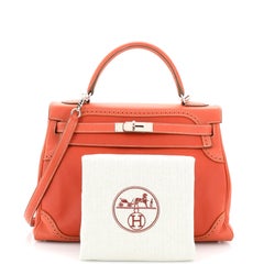 Hermes Kelly Ghillies Handbag Sanguine Grain d'H and Swift with Palladium