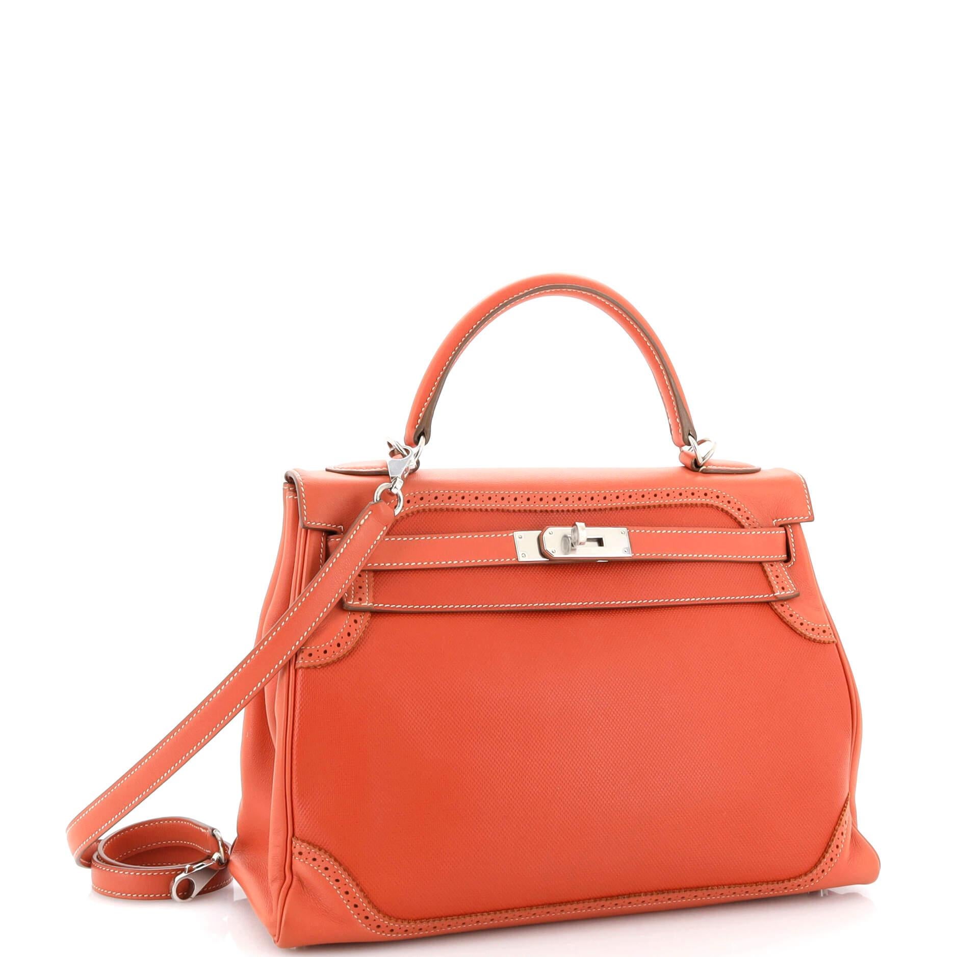 Hermes Kelly Ghillies Handbag Sanguine Grain d'H and Swift with Palladium In Good Condition For Sale In NY, NY