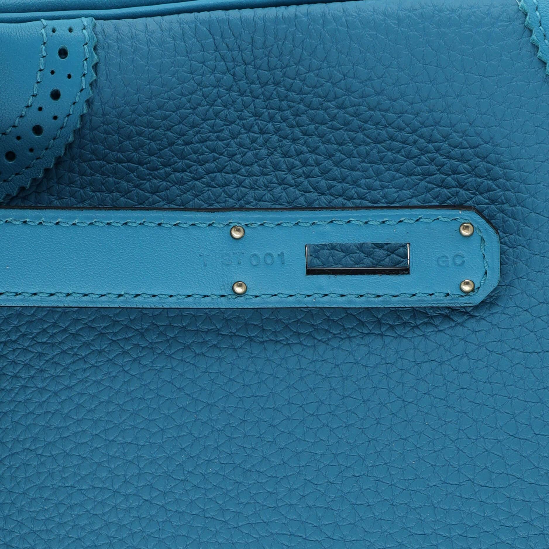 Hermes Kelly Ghillies Handbag Turquoise Togo and Swift with Palladium Hardware 6