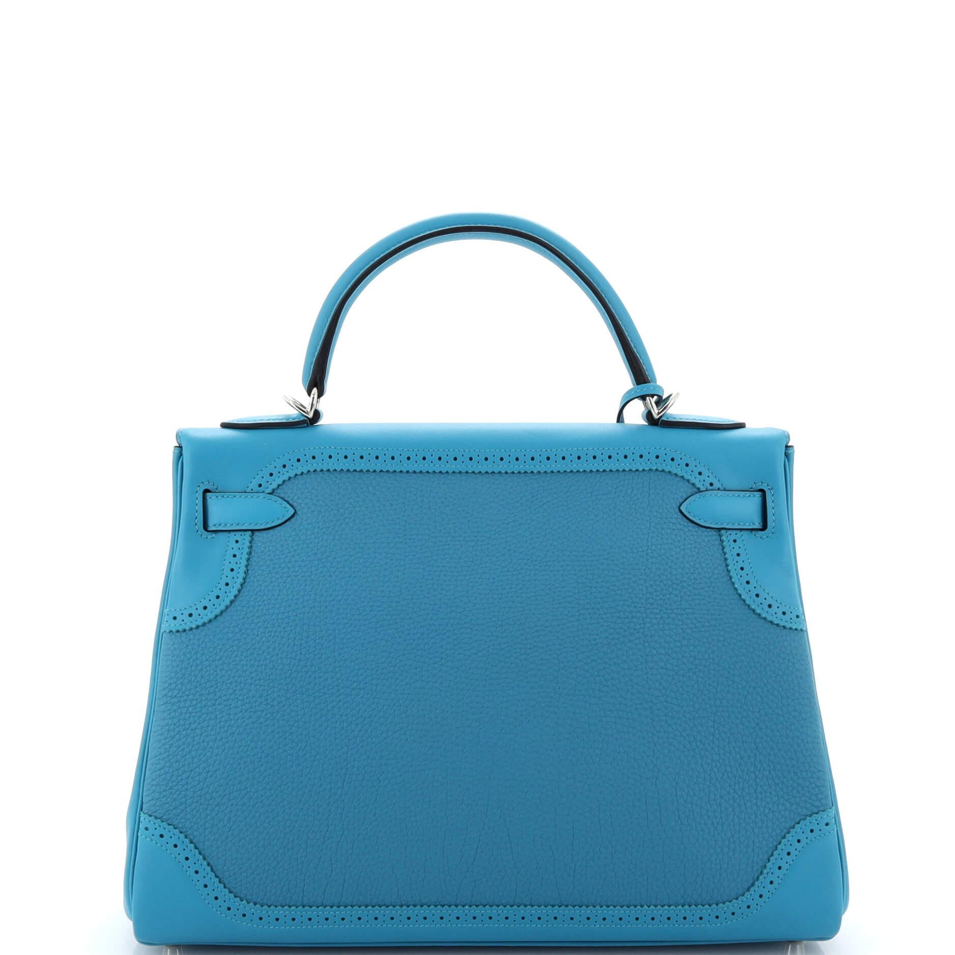 Women's Hermes Kelly Ghillies Handbag Turquoise Togo and Swift with Palladium Hardware
