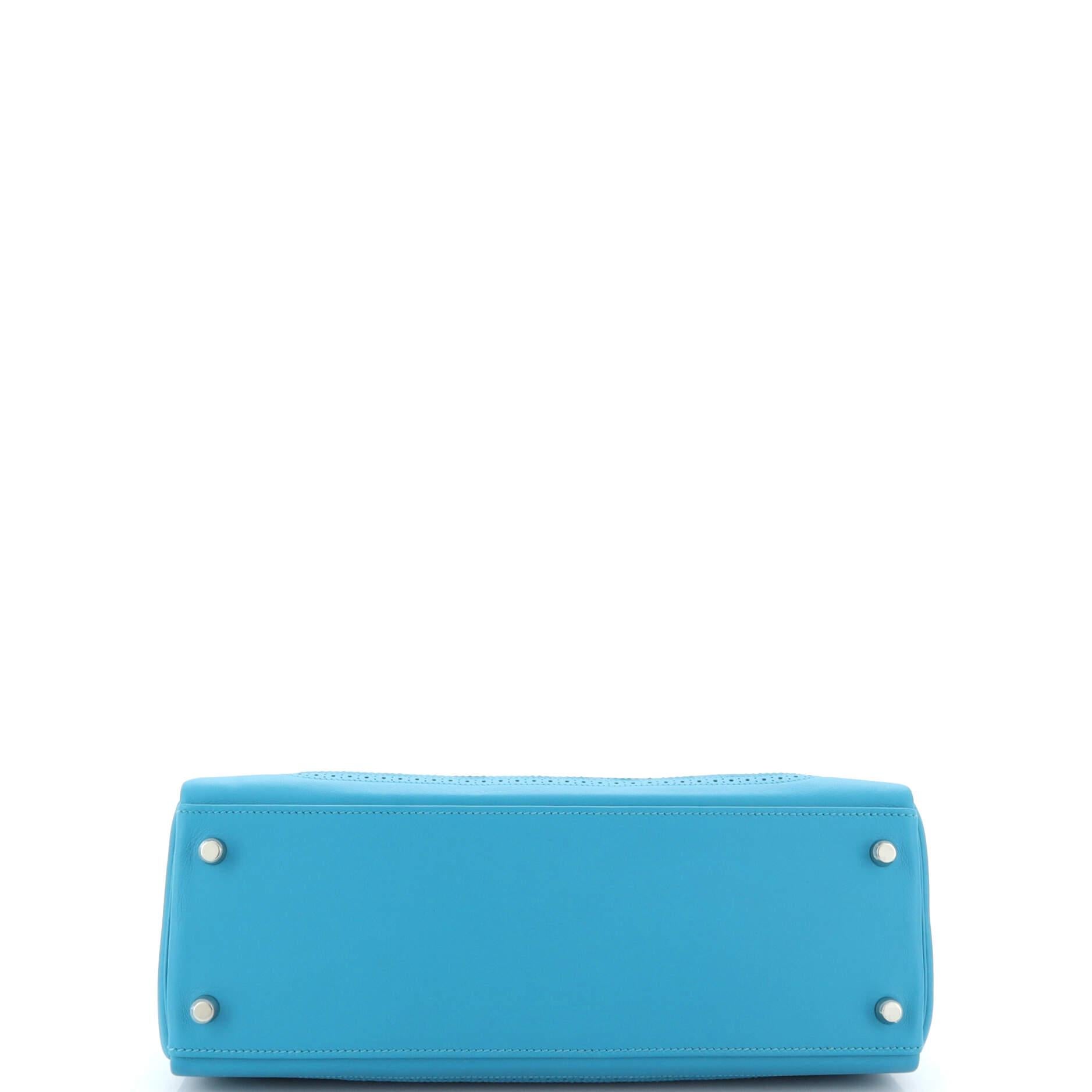 Hermes Kelly Ghillies Handbag Turquoise Togo and Swift with Palladium Hardware 1