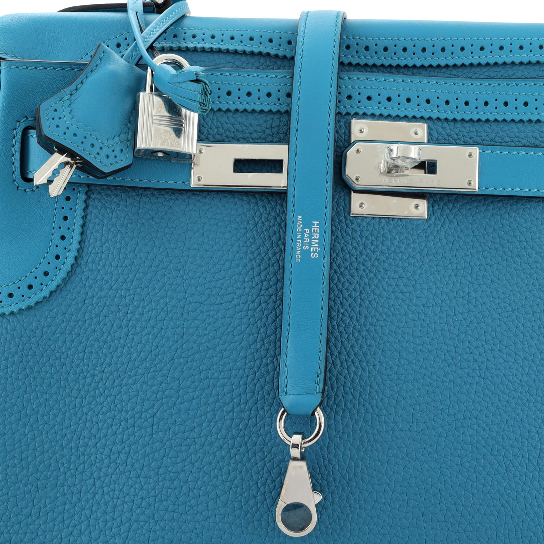 Hermes Kelly Ghillies Handbag Turquoise Togo and Swift with Palladium Hardware 3