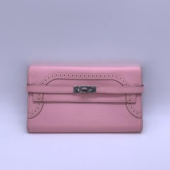 Hermes Kelly Ghillies Long Wallet Pink Swift Leather Silver Clasp Stamp X 2016