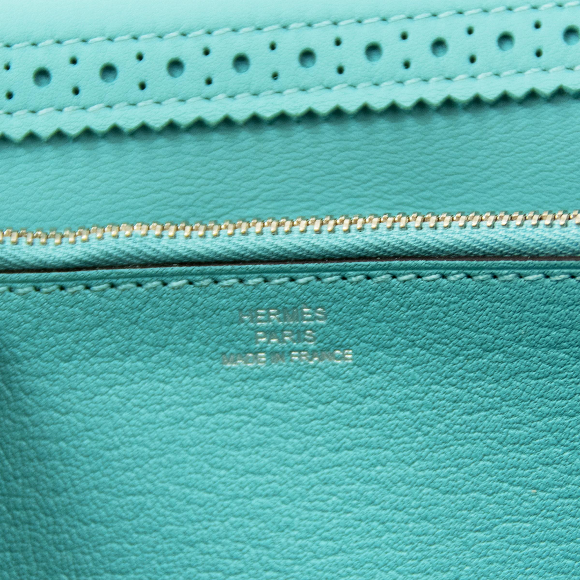 Hermes Kelly Ghillies Wallet Veau Swift Blue Atoll PHW In Excellent Condition For Sale In Newport, RI