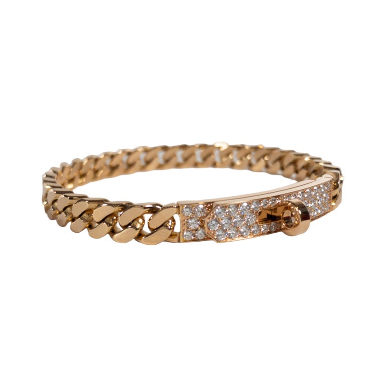 Hermes Kelly Gourmette Bracelet avec diamants or rose 18k ST En vente sur  1stDibs