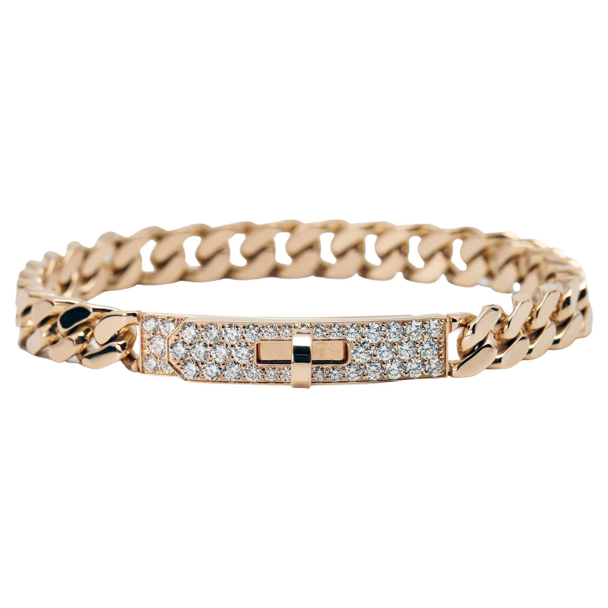 Hermès Kelly Gourmette Bracelet très petit modèle SH en or rose 18 carats  et diamants sur 1stDibs | bracelet kelly gourmette