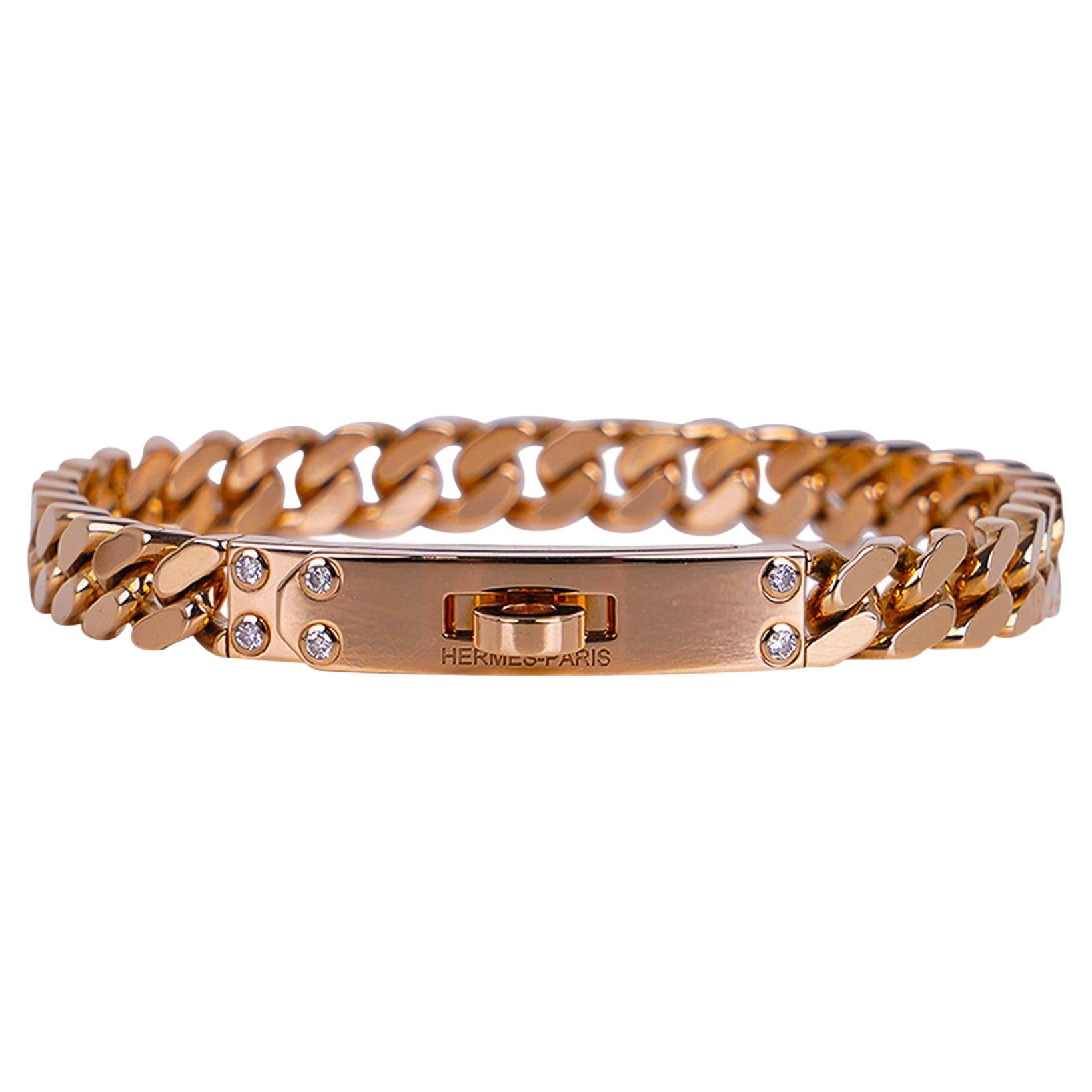 Hermes 18 Karat Rose Gold Kelly H Bracelet with Diamonds at 1stDibs