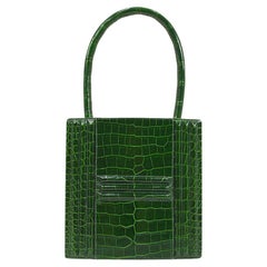Vintage HERMES Kelly Green Cadena Porosus Crocodile Exotic Leather Top Handle Bag