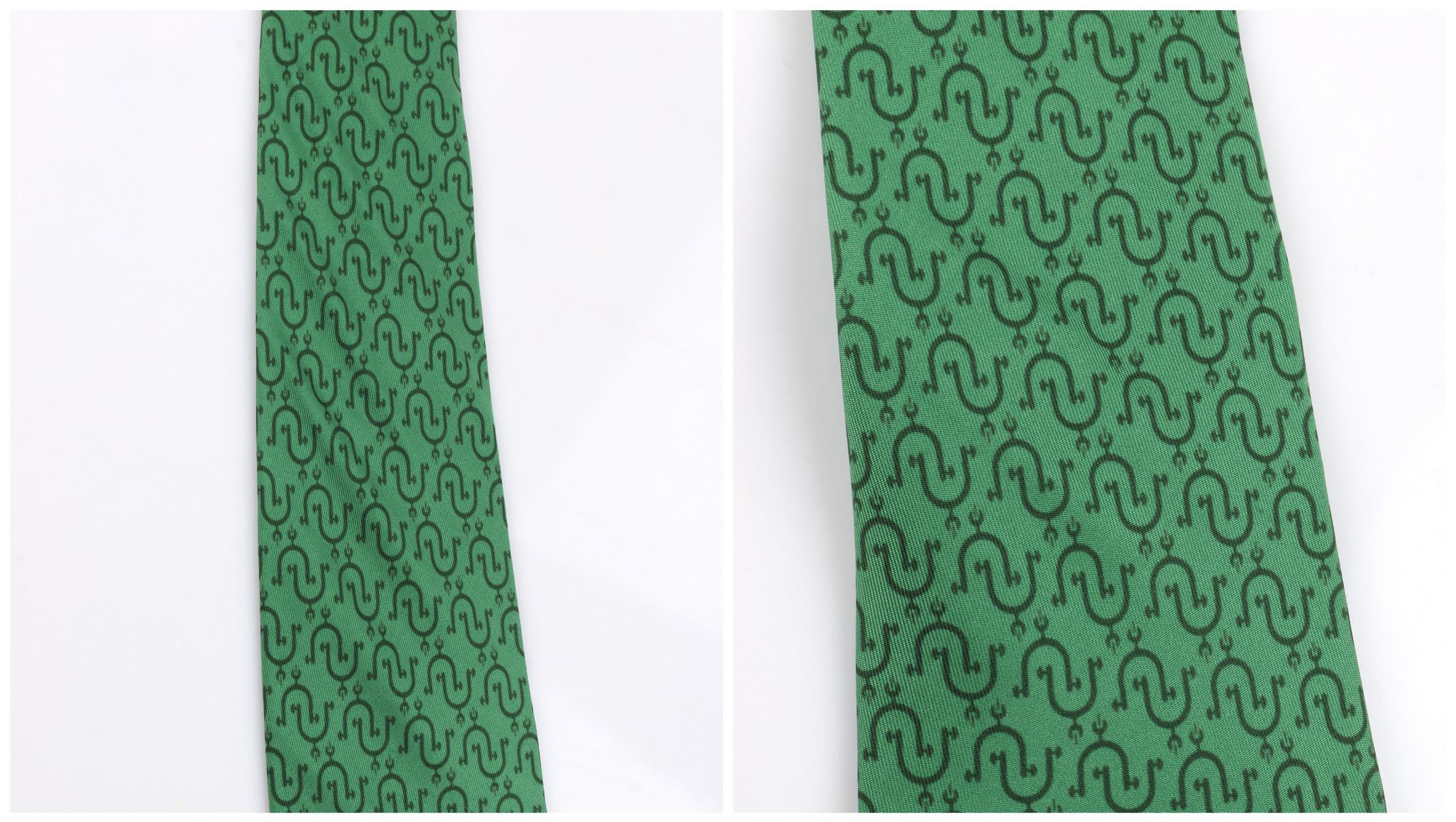 HERMES Kelly Green Equestrian Stirrup Print 5 Fold Silk Necktie Tie 5202 IA 1