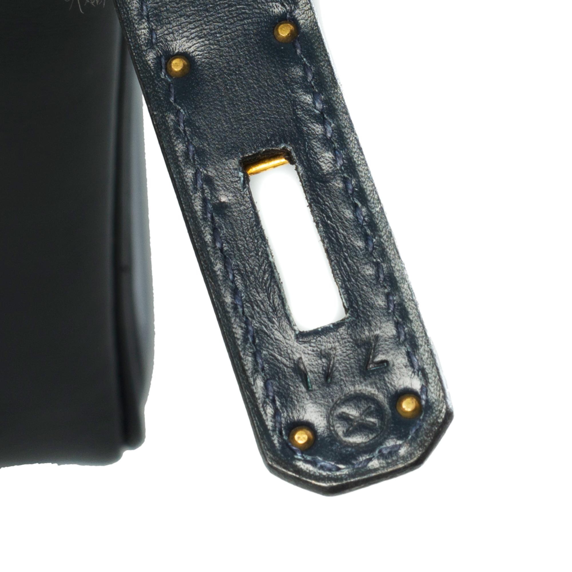 Hermes Kelly Handbag 28 cm strap in Navy blue box calf shoulder bag and GHW 1