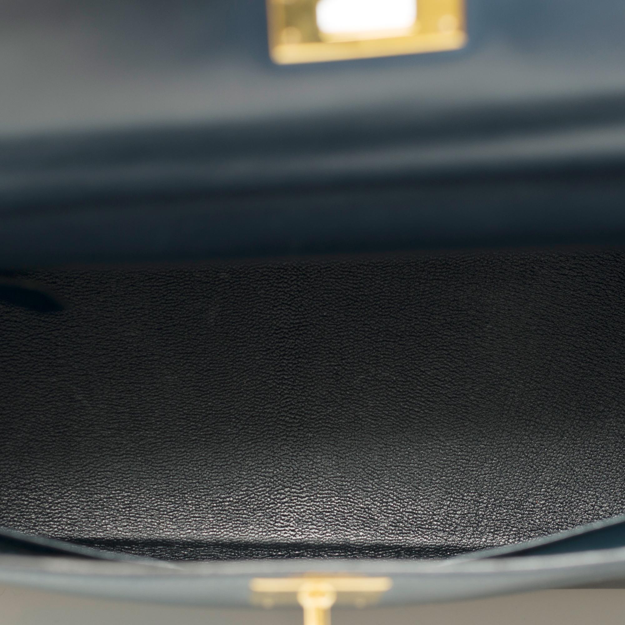 Hermes Kelly Handbag 28 cm strap in Navy blue box calf shoulder bag and GHW 2