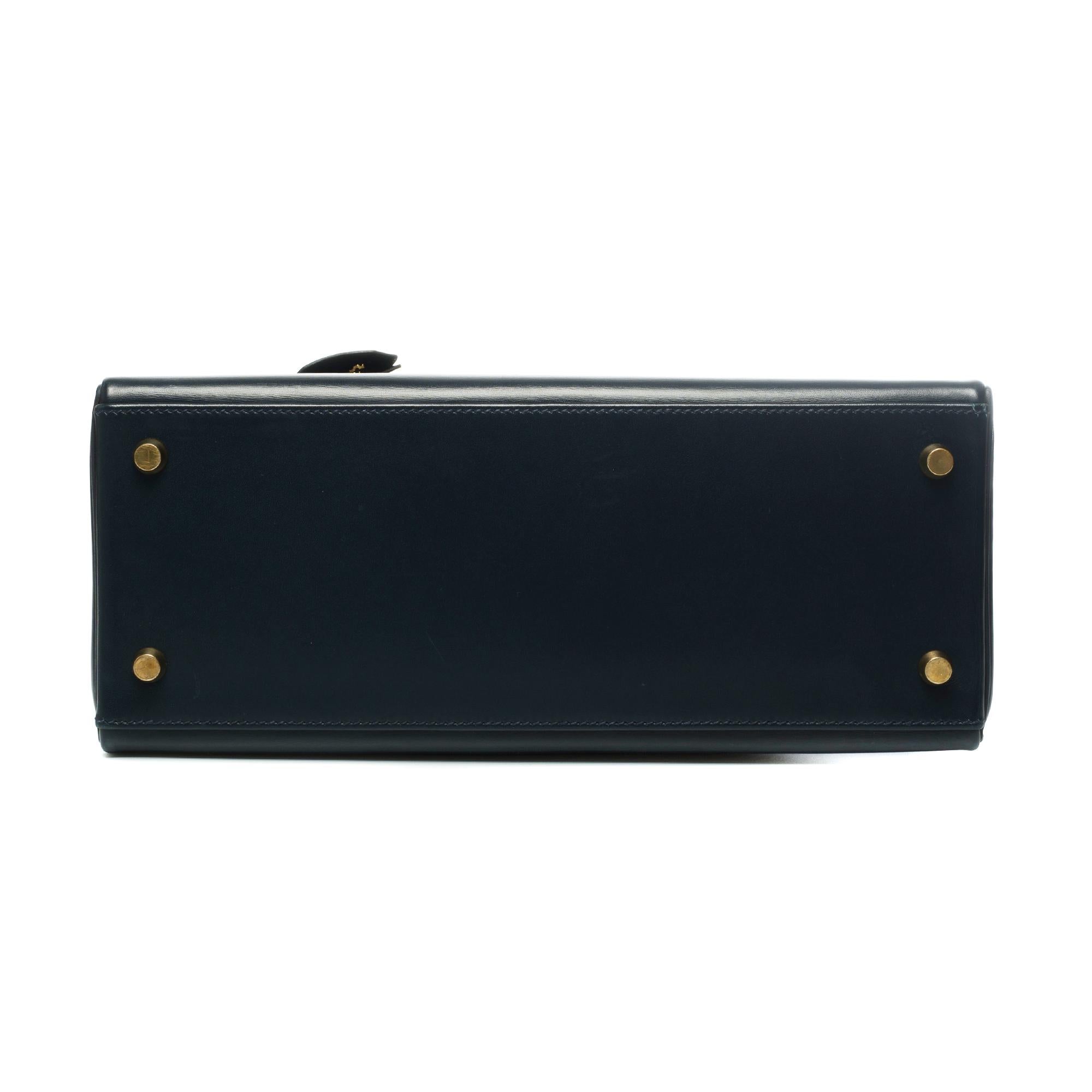 Hermes Kelly Handbag 28 cm strap in Navy blue box calf shoulder bag and GHW 4