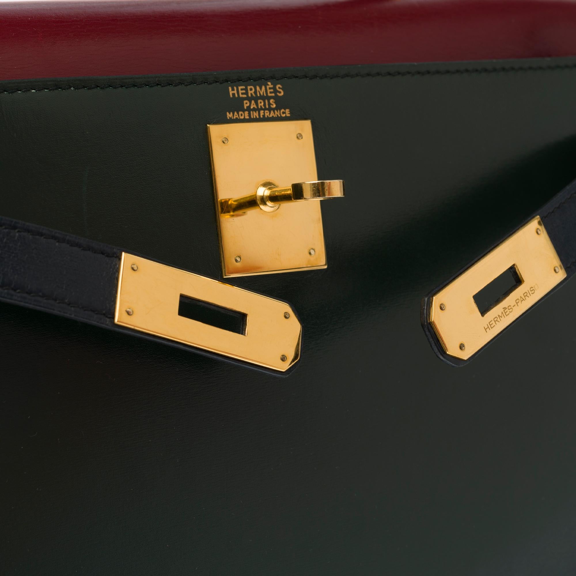 Hermes Kelly Handtasche 28 cm Tricolor in Box Kalb Umhängetasche mit Gold Hardware Damen