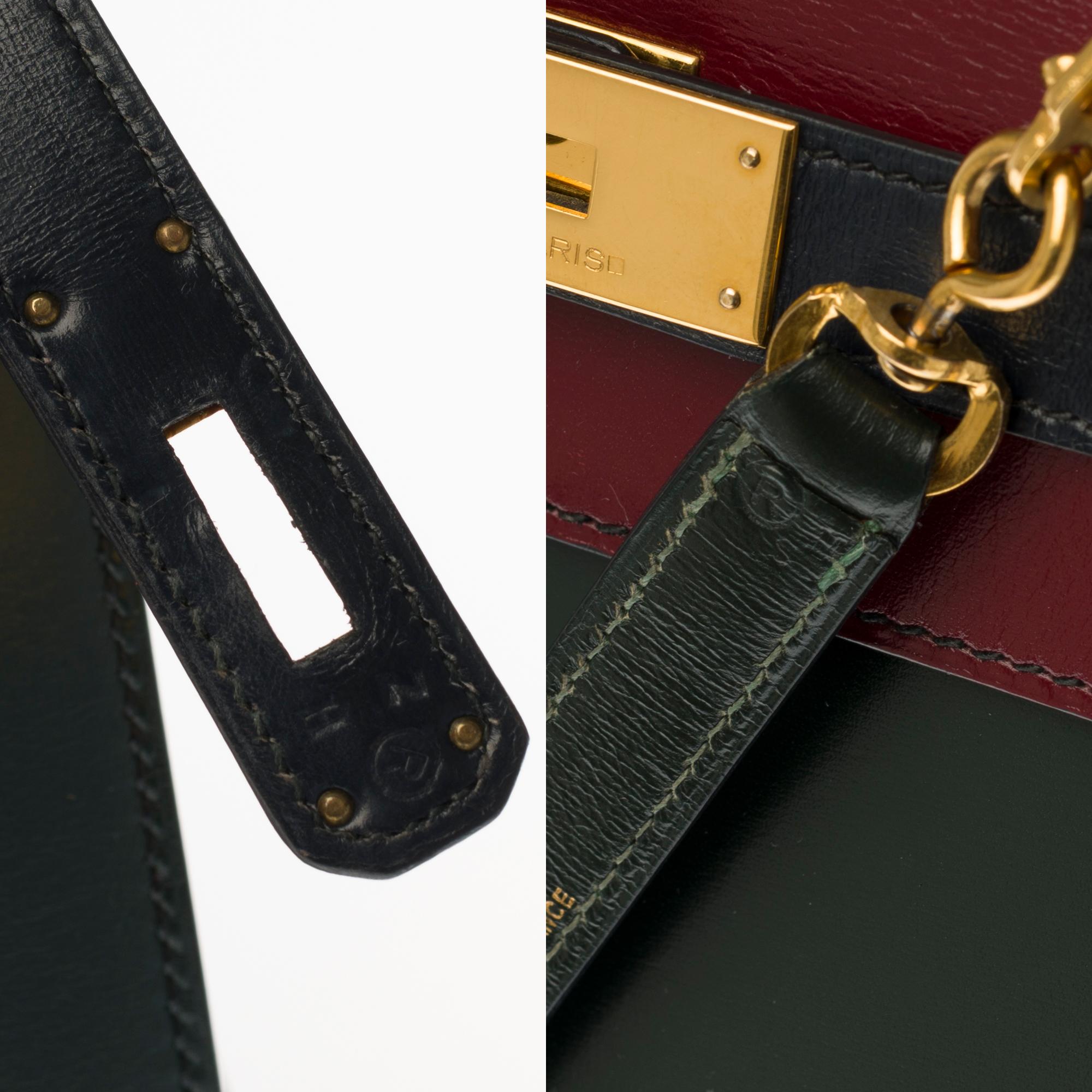 Hermes Kelly Handtasche 28 cm Tricolor in Box Kalb Umhängetasche mit Gold Hardware 1