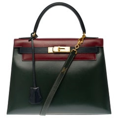 Hermes Kelly Handbag 28 cm Tricolor in box calf shoulder bag with gold hardware