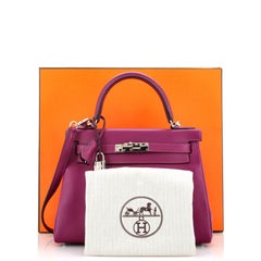Hermes Kelly Handbag Anemone Evercolor with Palladium Hardware 28