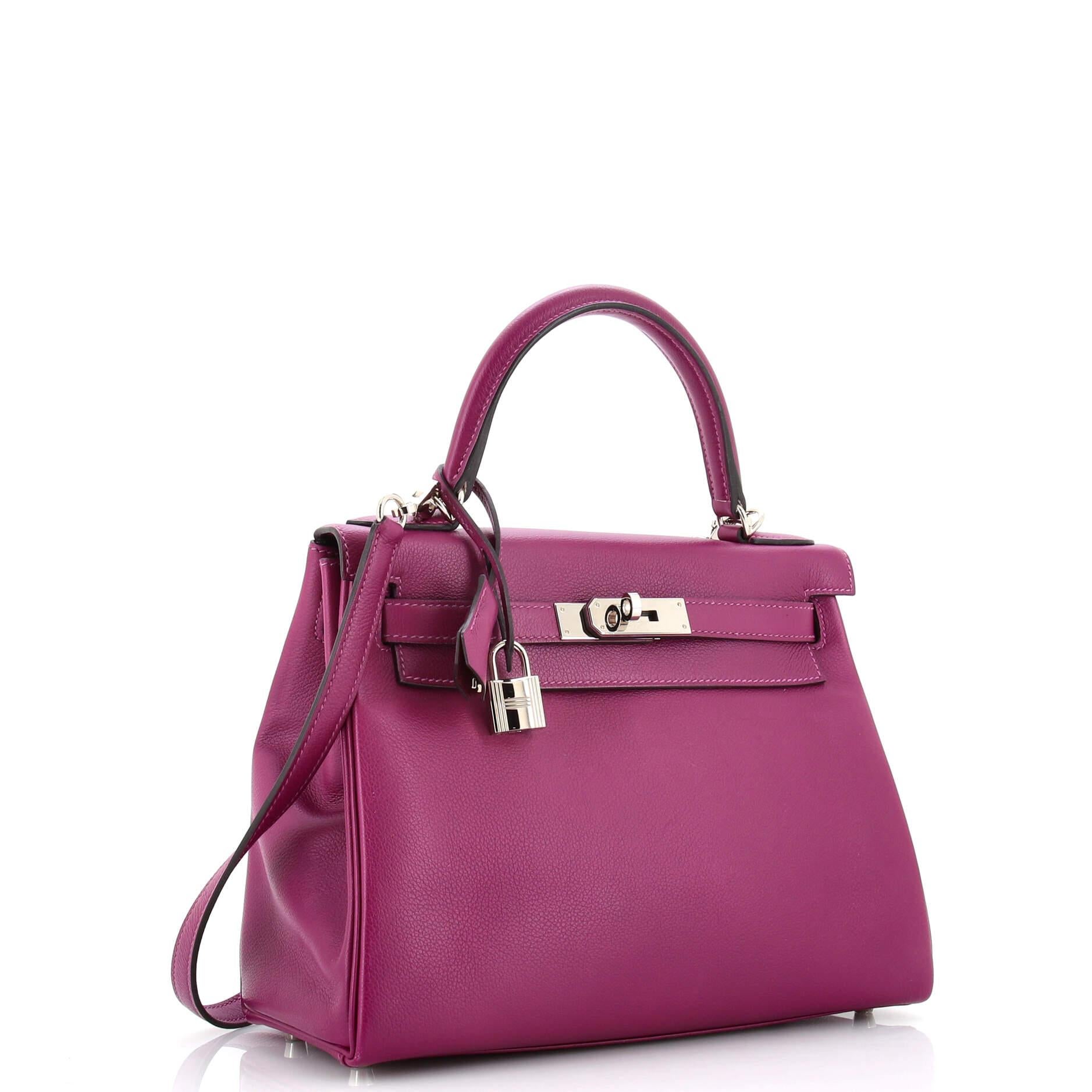 Hermes Kelly Handbag Anemone Evercolor with Palladium Hardware 28 In Good Condition For Sale In NY, NY