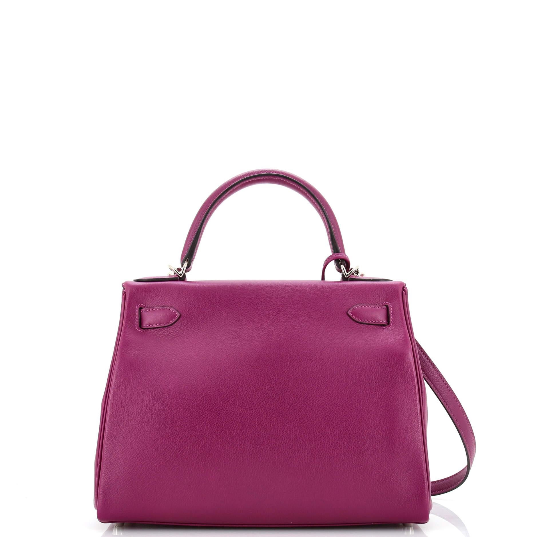 Women's Hermes Kelly Handbag Anemone Evercolor with Palladium Hardware 28 For Sale