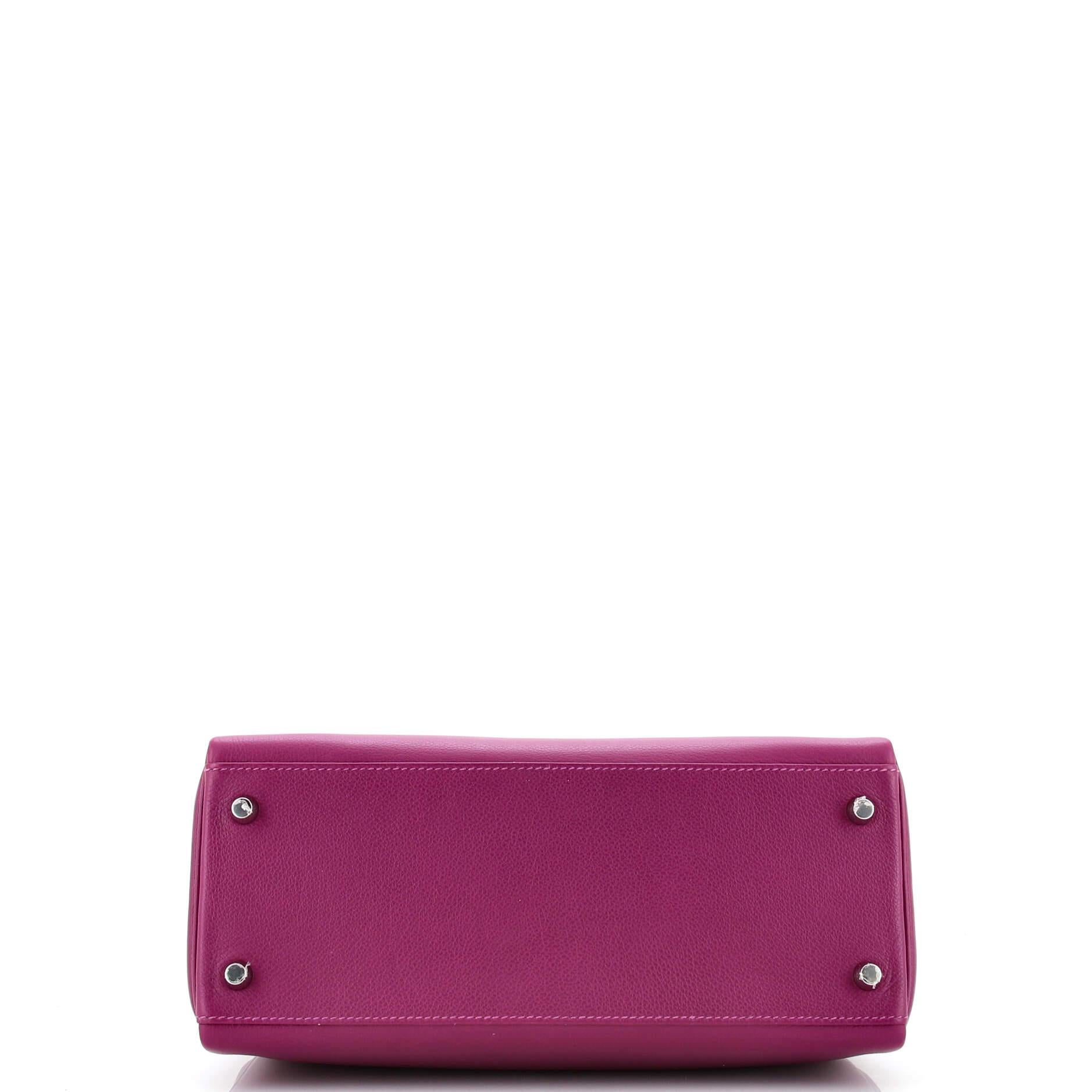 Hermes Kelly Handbag Anemone Evercolor with Palladium Hardware 28 For Sale 1
