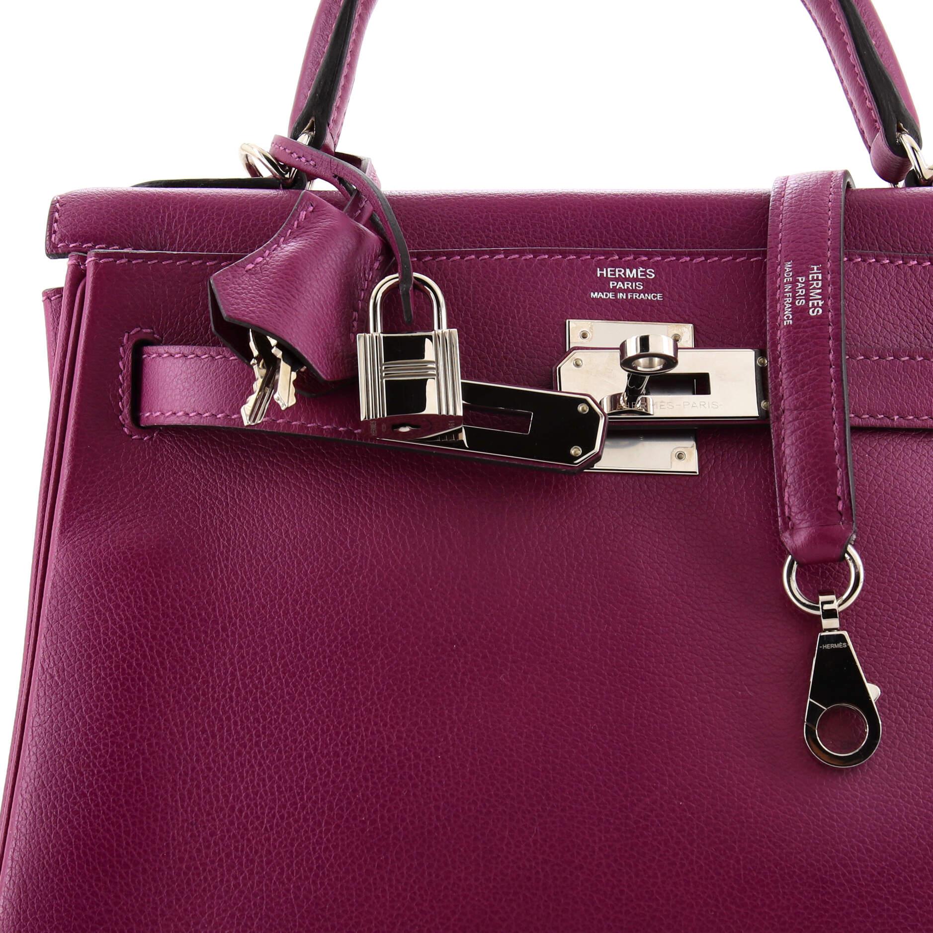 Hermes Kelly Handbag Anemone Evercolor with Palladium Hardware 28 For Sale 3