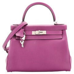 Hermes Kelly Handbag Anemone Evercolor with Palladium Hardware 28