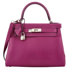 Hermès Kelly Handtasche Anemone Evercolor mit Palladiumbeschlägen 28