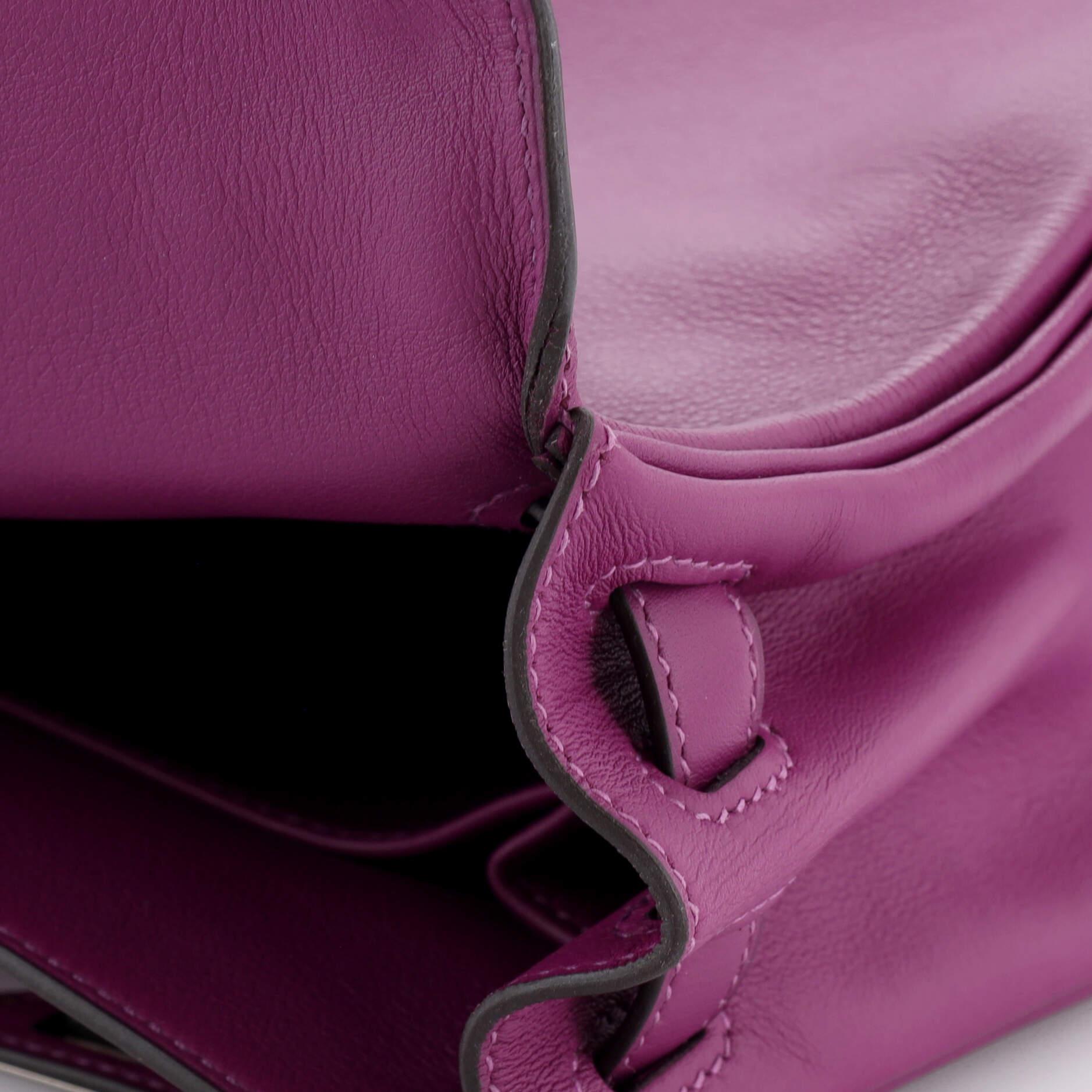 Hermes Kelly Handbag Anemone Swift with Palladium Hardware 25 For Sale 6