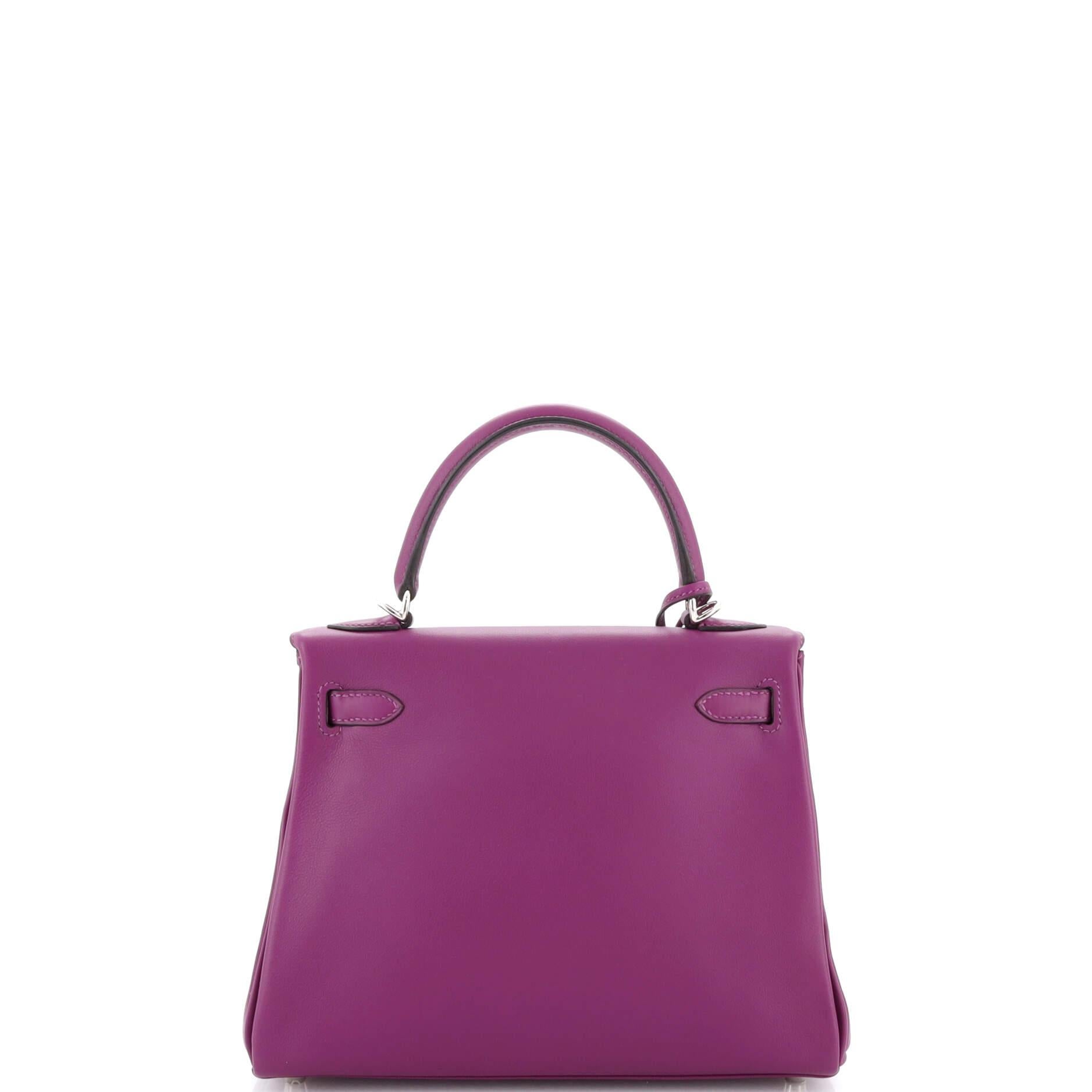 Women's Hermes Kelly Handbag Anemone Swift with Palladium Hardware 25 For Sale